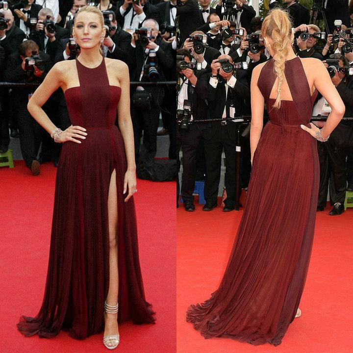 Blake Lively 67th Cannes Film Festival Red Carpet Evening Burgundy Chiffon Side Split Halter Long Train Celebrity Dresses, Brown
Blake Lively 67th Cannes Film Festival Red Carpet Evening Burgundy Chiffon Side Split Halter Long Train Celebrity Dresses, Brown