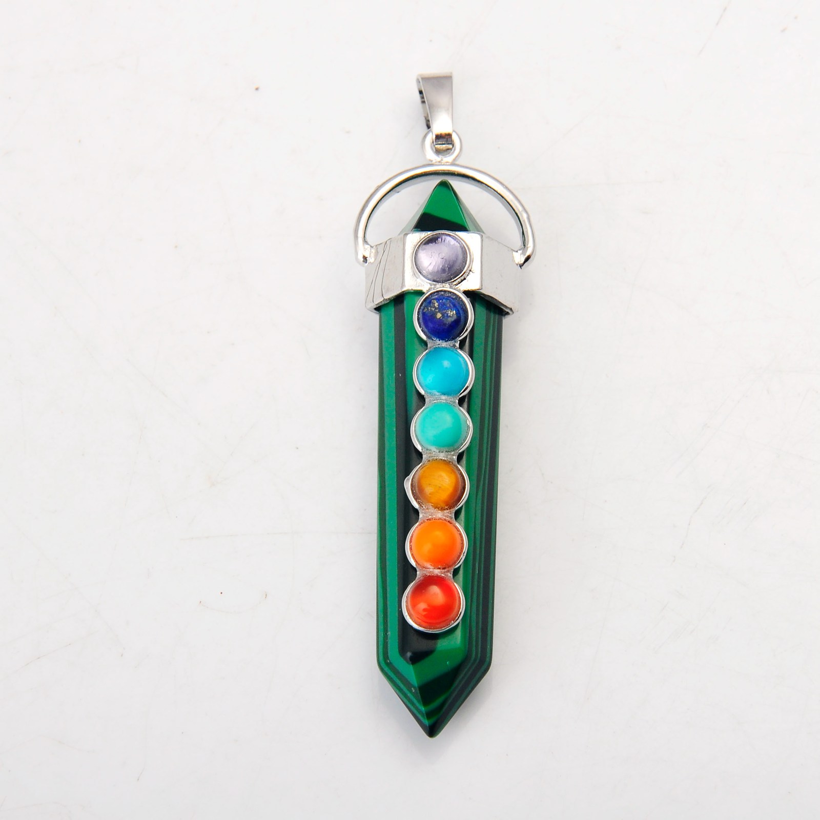 Wholesale Malachite Hexahedron Reiki Point Pendants with 7 Chakra Crystal Gemstone for Women men jewelry necklace