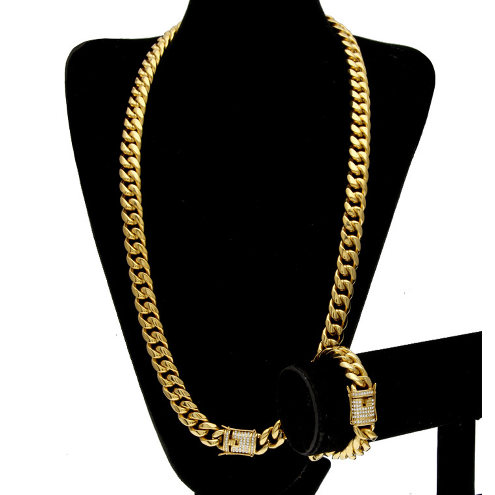Stainless Steel 24K Solid Gold Electroplate Casting Clasp W/Diamond Cuban Link Necklace & Bracelet For Men Curb Chains Jewelry Set 10mm/14mm, Silver
Stainless Steel 24K Solid Gold Electroplate Casting Clasp W/Diamond Cuban Link Necklace & Bracelet For Men Curb Chains Jewelry Set 10mm/14mm, Silver