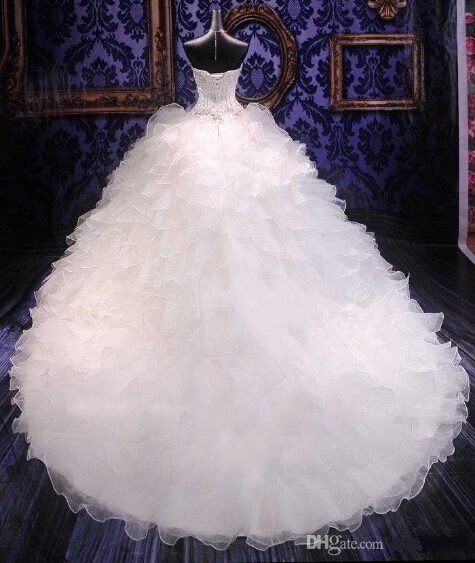 New Beaded Appliques Bridal Princess Sweetheart Corset Organza Cathedral/Church Ball Gown Wedding Dresses Cheap
