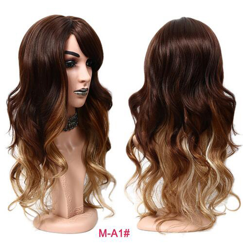 Long Wavy Hair Cosplay Wig Ombre Brown Halloween Heat Resistant Fashion Women Synthetic Free Wig Cap