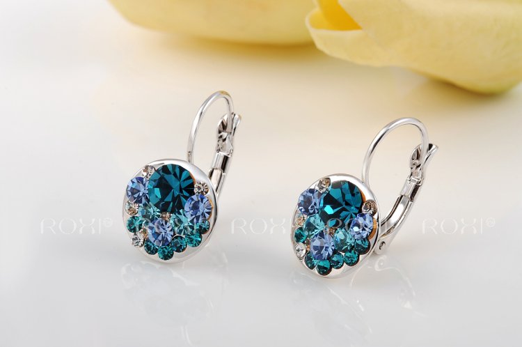 015 ROXI High Quality Blue Round Stone Earrings Fashion Jewelry Best Gift For Woman For Party Wedding Christmas Gift Silver Earrings