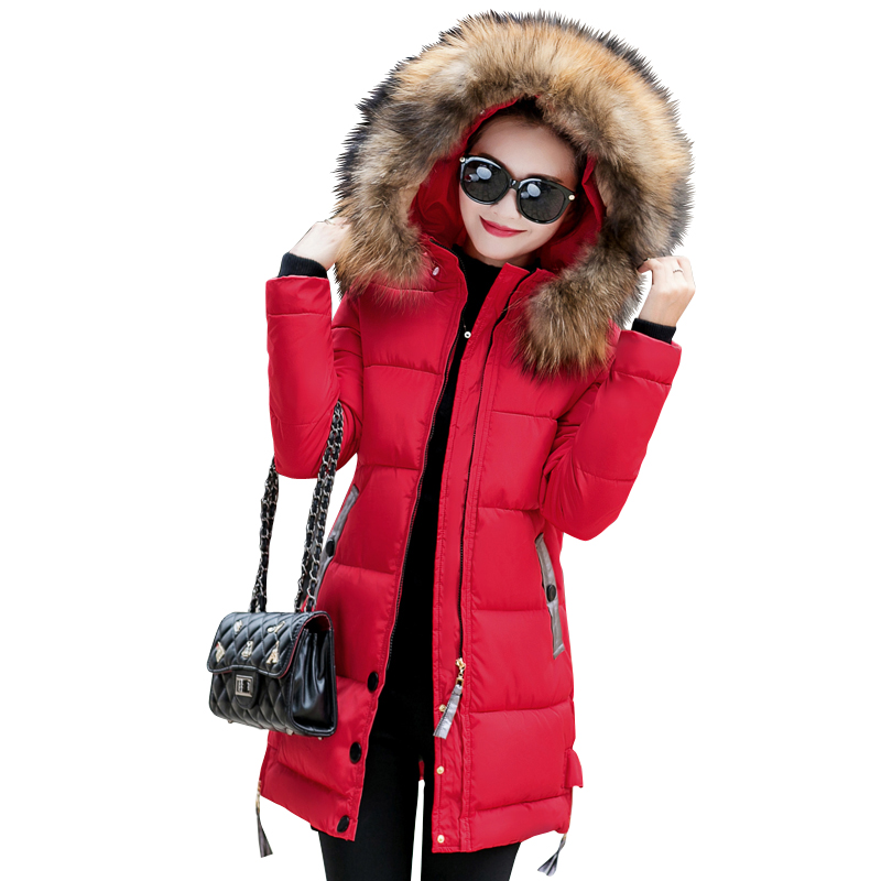 2017 fur collar big size 3XL women winter hooded coat female outerwear parka ladies warm long jacket slim jaqueta feminina q171118