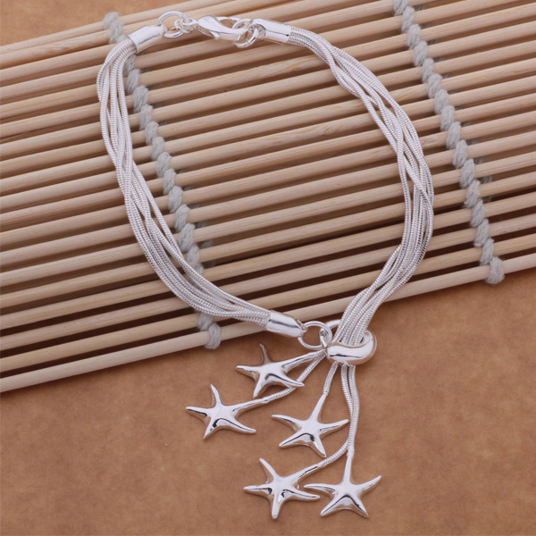 Free Shipping with tracking number Top Sale 925 Silver Bracelet Hang five starfish bracelet Silver Jewelry 10Pcs/lot 1539