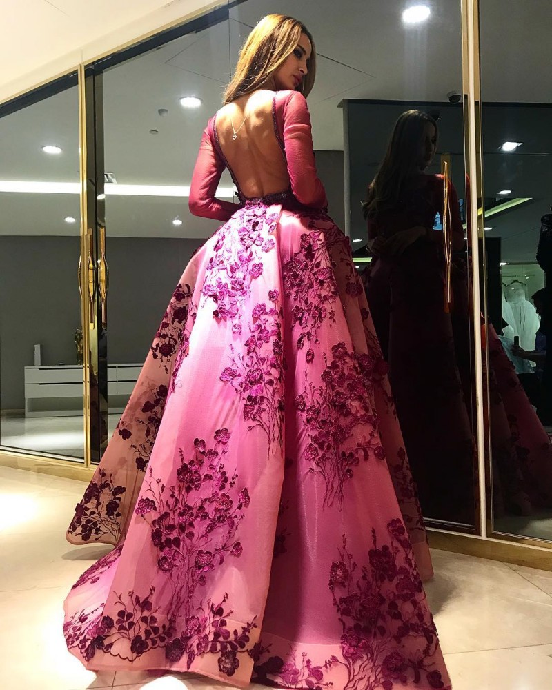 Zuhair Murad Prom Dresses with Long Sleeve Sequins Applique Backless Sexy Evening Dress Plus Size Formal Gown Evening Wear