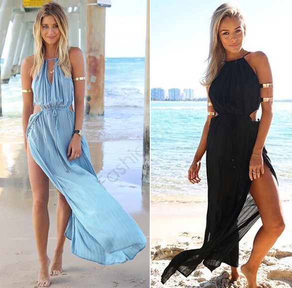 New Arrival 2014 Women Summer Dress empire Suspenders Plus Size Hollow Out V-Neck Beach bohemian Maxi Sundress Long Dress b4