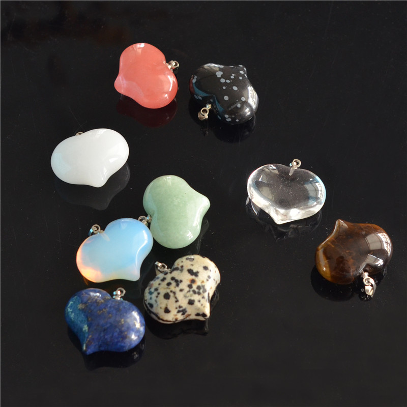 FASHION Heart Shape Pendants Natural Stone Choker Necklace Tiger Eye Opal Aventurine Leather Chains Necklaces Fashion Reiki Chakra Jewelry