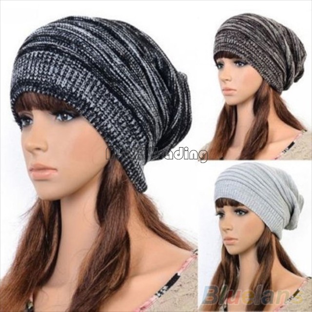 Trendy Warm Soft Stretch Cable Knit Slouchy Beanie Skull Caps Oversize Women Men Knitting Hats 4 Colors
