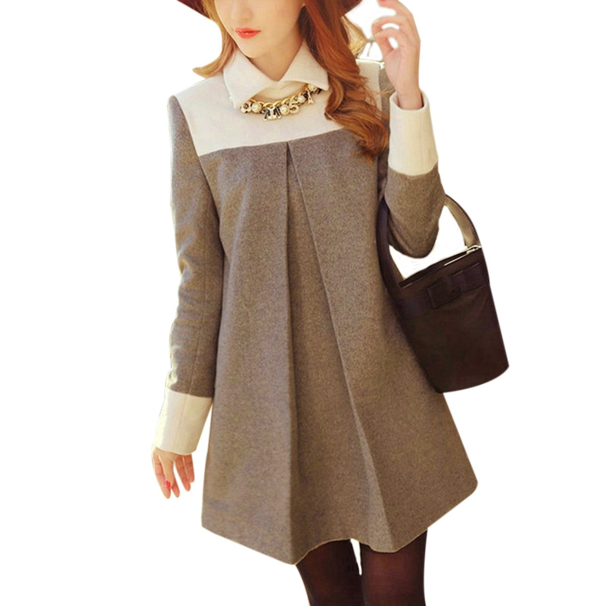 2015 Autumn Women Fashion Wool Blend Dress Ladies Elegant Long Sleeve Peter Pan Collar Patchwork Mini A Line Dresses Vestidos FG1511, Blue
2015 Autumn Women Fashion Wool Blend Dress Ladies Elegant Long Sleeve Peter Pan Collar Patchwork Mini A Line Dresses Vestidos FG1511, Blue