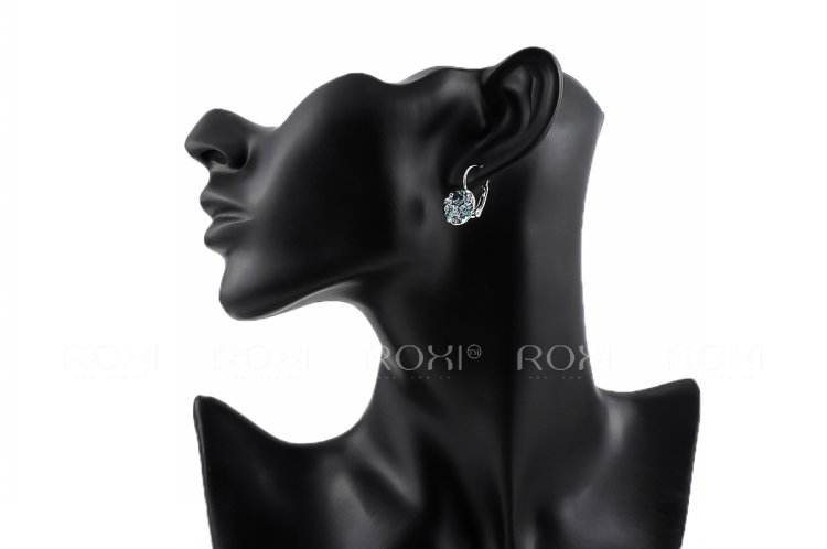 015 ROXI High Quality Blue Round Stone Earrings Fashion Jewelry Best Gift For Woman For Party Wedding Christmas Gift Silver Earrings