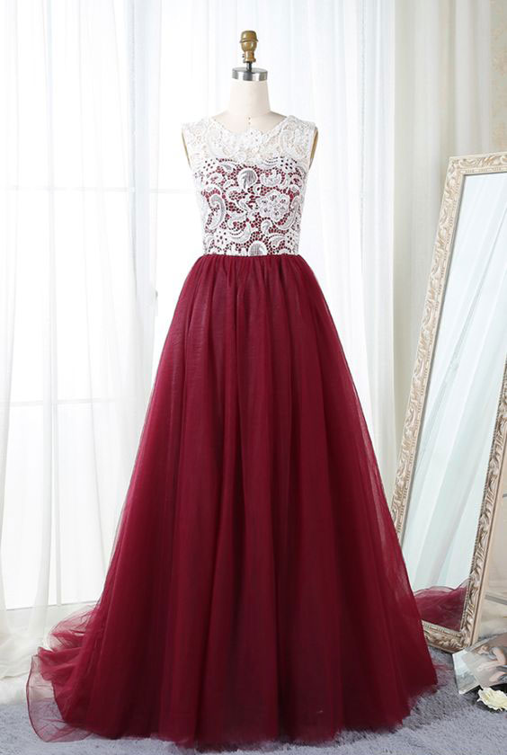 Hot Sell Burgundy Sweep Train Tulle White Lace Long Bridesmaid Dresses Prom Dress Evening Gowns In Stock
Hot Sell Burgundy Sweep Train Tulle White Lace Long Bridesmaid Dresses Prom Dress Evening Gowns In Stock