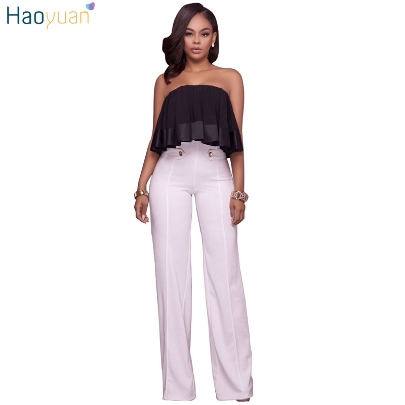 HAOYUAN Casual Loose Palazzo Pants 2017 Women Clothes High Waist Trousers Long Culottes Blue Black White Stretch Wide Leg Pants q1110