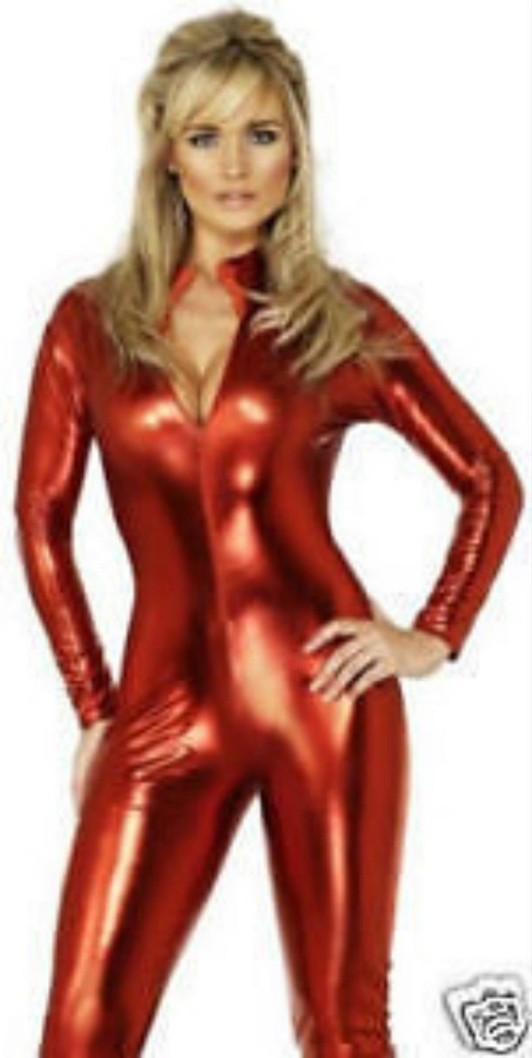 Wholesale-Details about Superior quality!! Metallic Lycra Zentai Spandex Catsuit Costume Front Zip
