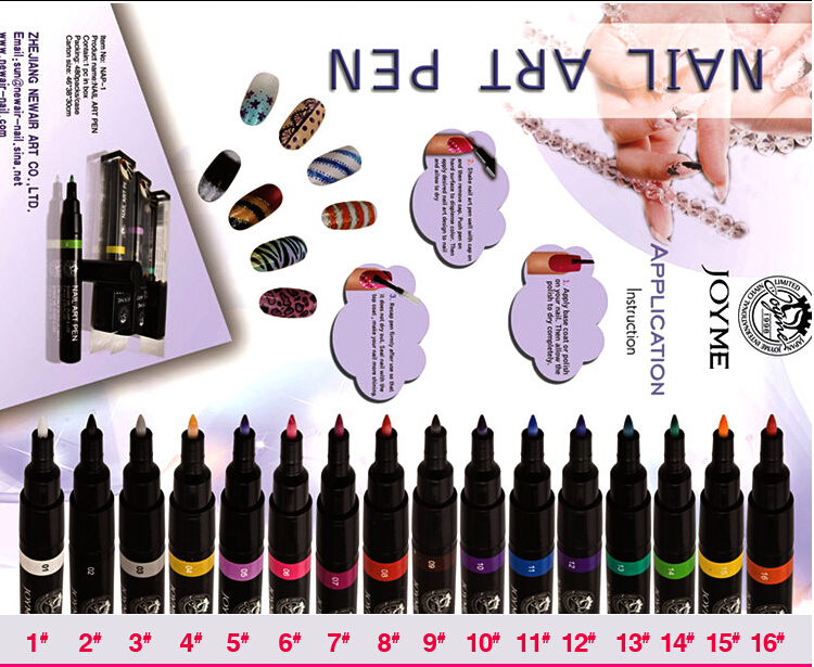 Wholesale New Style Convenient Fashion 16 Colors 3D Nail Art Pen Painting Design Tool Drawing for UV Gel Polish Manicure (Random Color)