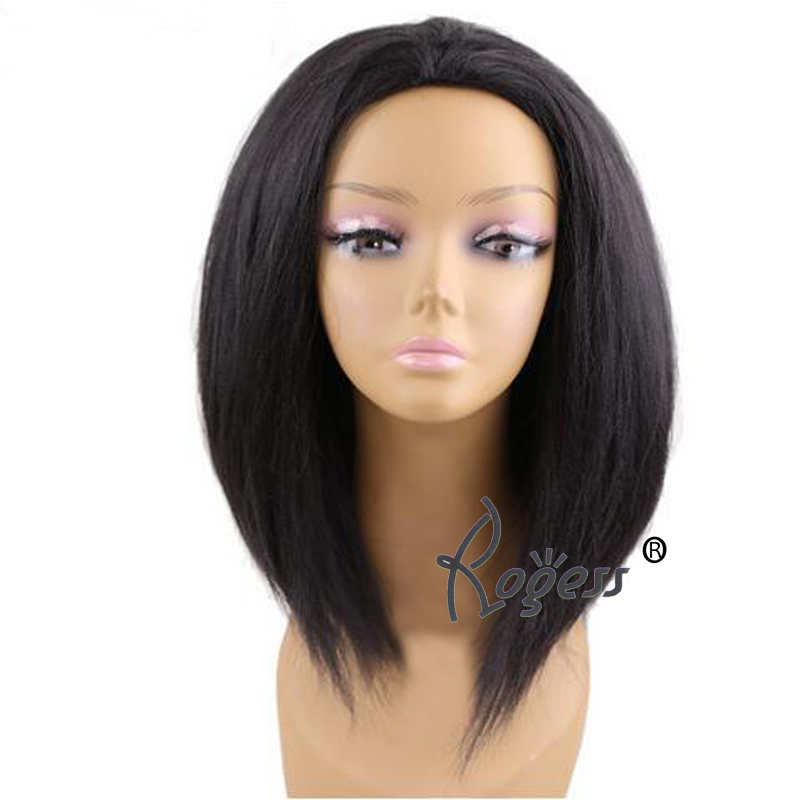 Fashion Wholesale price Natural black Yaki straight Full wigs for black women synthetic hair 12 inch cosplay wig
