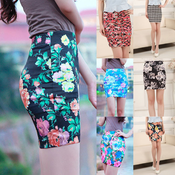 Retail Wholesale Stylish Women Skirts Stretch Plain High Waist Floral Pencil Short Cotton Modal Skirt New
