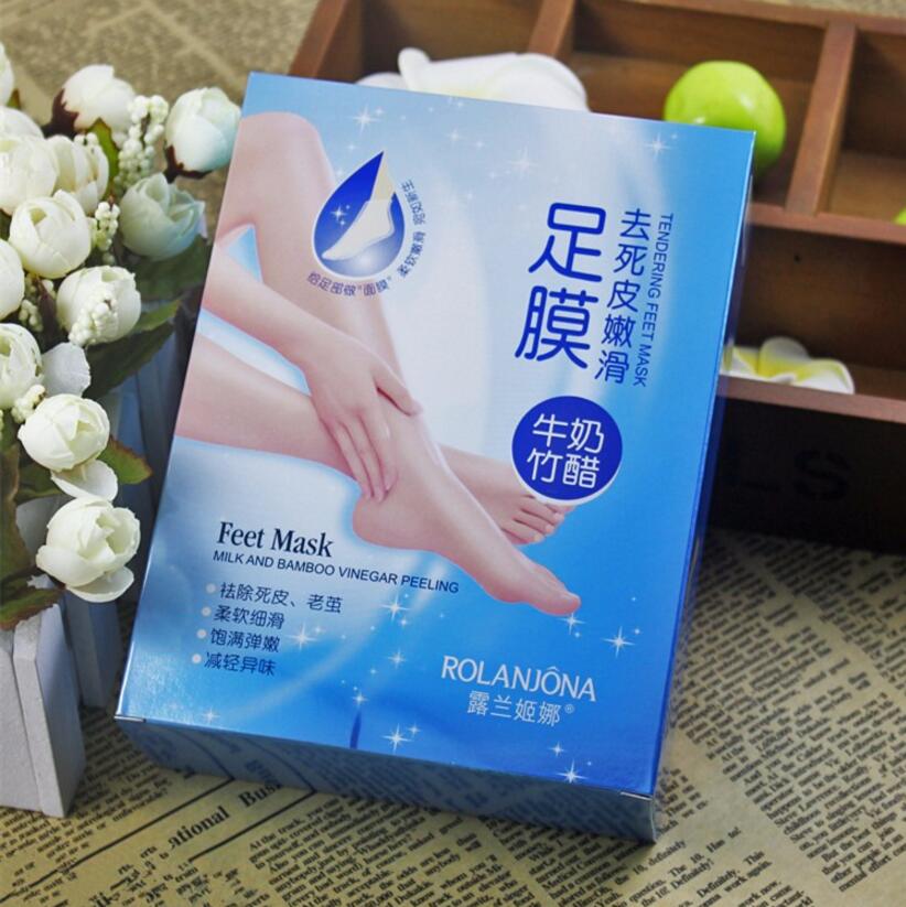 Rolanjona Feet treatment Mask Milk Bamboo Vinegar Baby Foot Peeling Exfoliating Mask Remove Dead Skin Cuticles Heel Pedicure Socks
