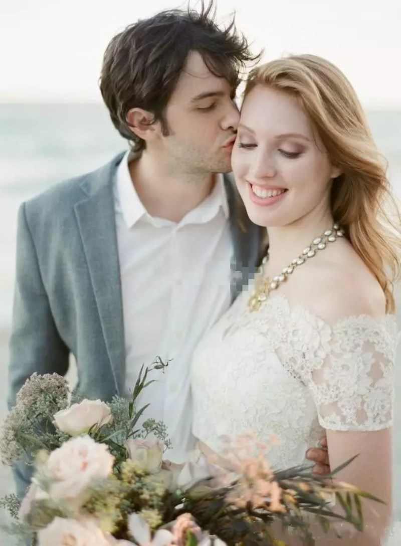 Vintage BHLDN A Line Boho Wedding Dresses With Belt Off Shoulder Short Sleeves Lace Appliques Custom Made Garden Country Beach Bridal Gowns