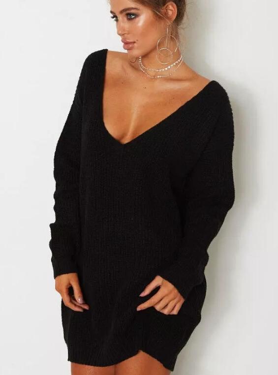 Women Autumn V-neck Sweater Dresses Casual Loose Tops Dress Sexy Spring Clothing, White
Women Autumn V-neck Sweater Dresses Casual Loose Tops Dress Sexy Spring Clothing, White