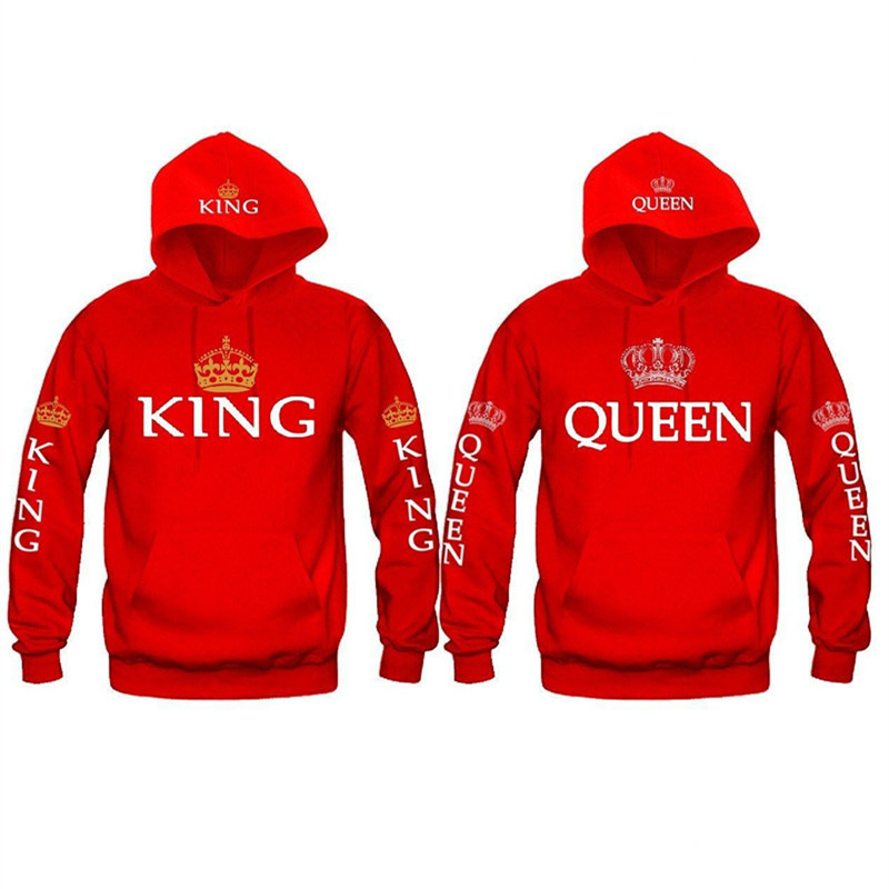 Wholesale cotton new lovers crown KING QUEEN letter printing hooded long-sleeved sweater hood coat hoodie