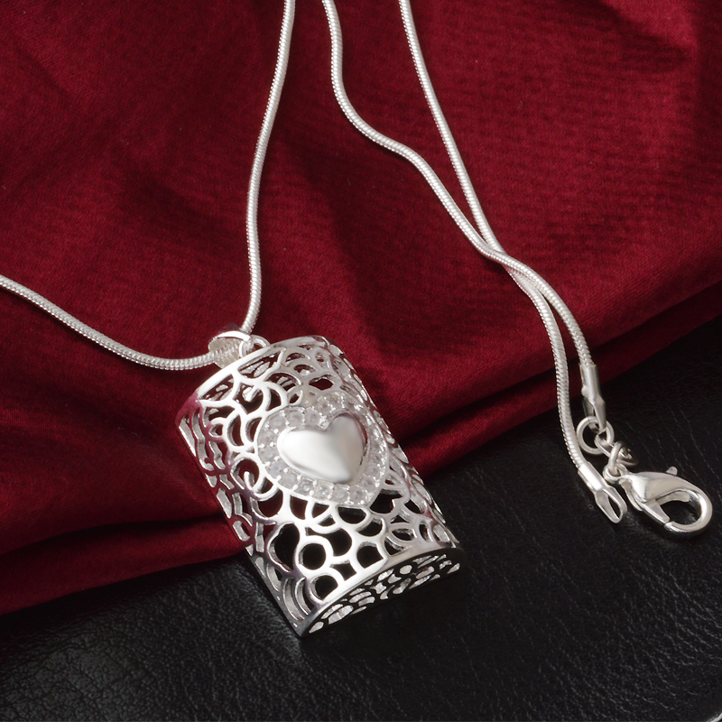 Free shipping fashion high quality 925 silver Heart cards With diamond jewelry 925 silver necklace Valentine's Day holiday gifts hot 1641