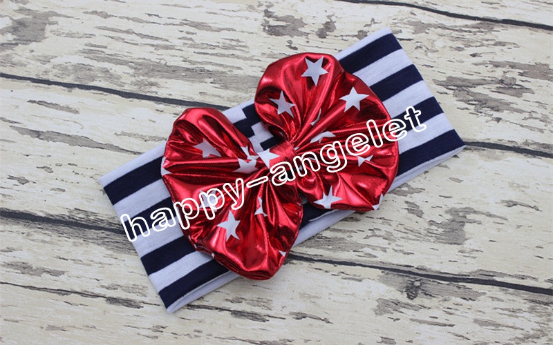 20pcs women/baby Infant knotted bronzing Bow Turban Twist hair band flower 4th of July headband Head Wrap stripe stars HeadWrap FD6549