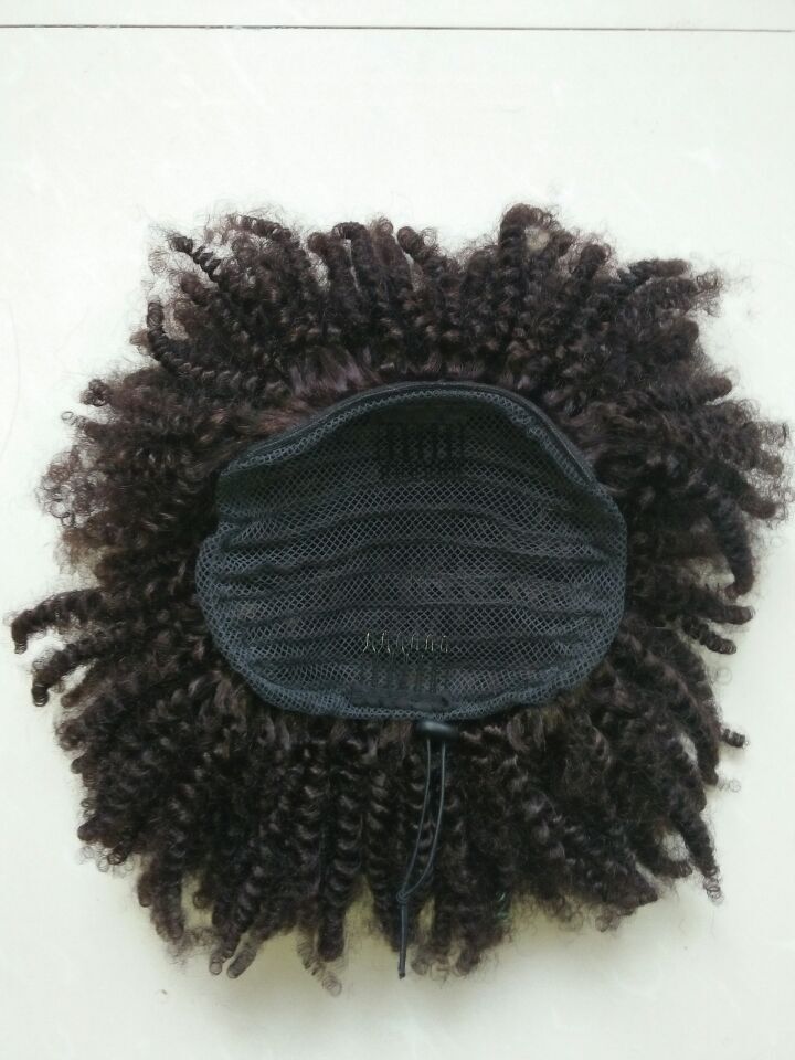 Unprocessed Natural color dyeable afro puff curly drawstring ponytail clip in human hair pony tail hair pieces 3c afro kinky curly