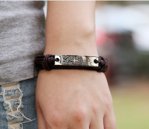 Handmade Leather Braid bracelets With Titanium Steel Bible Cross Wristband Hemp Men's Bracelets women Stylish New Arrival brown black 24pcs