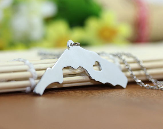 5PCS Outline Florida Map Necklace USA FL State I Heart Love Geography Necklace