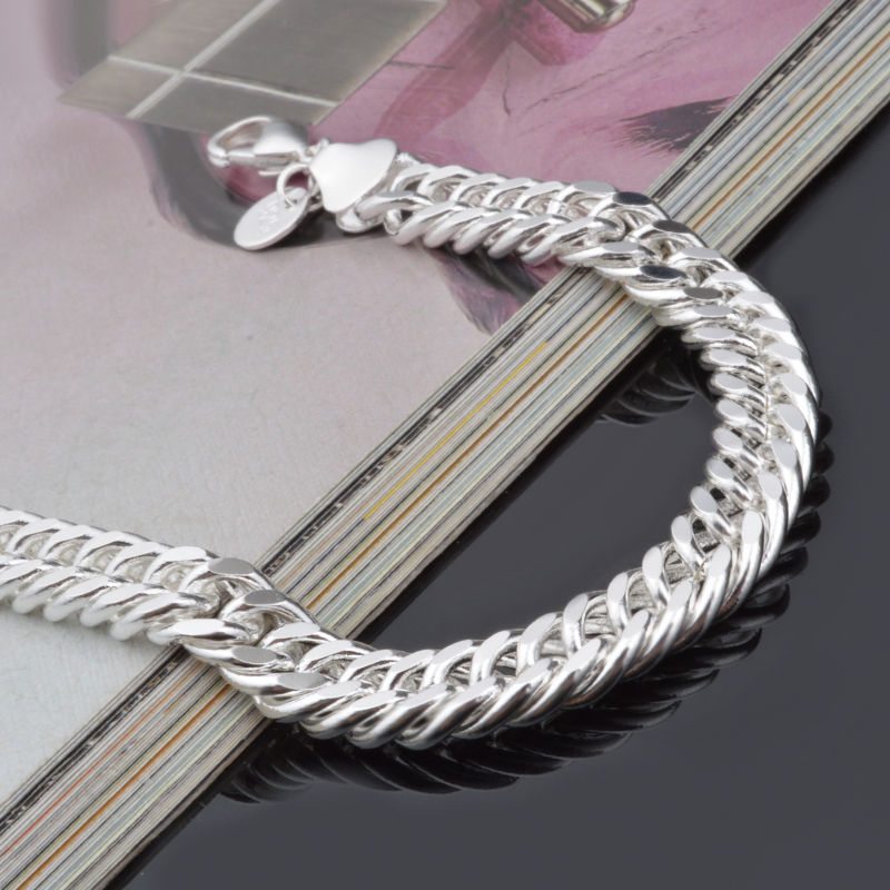 HOT 925 STERLING SILVER PLATED 10MM MEN'S FIGARO BRACELETS Silver Bracelet JEWELRY free shipping with traching number 1800