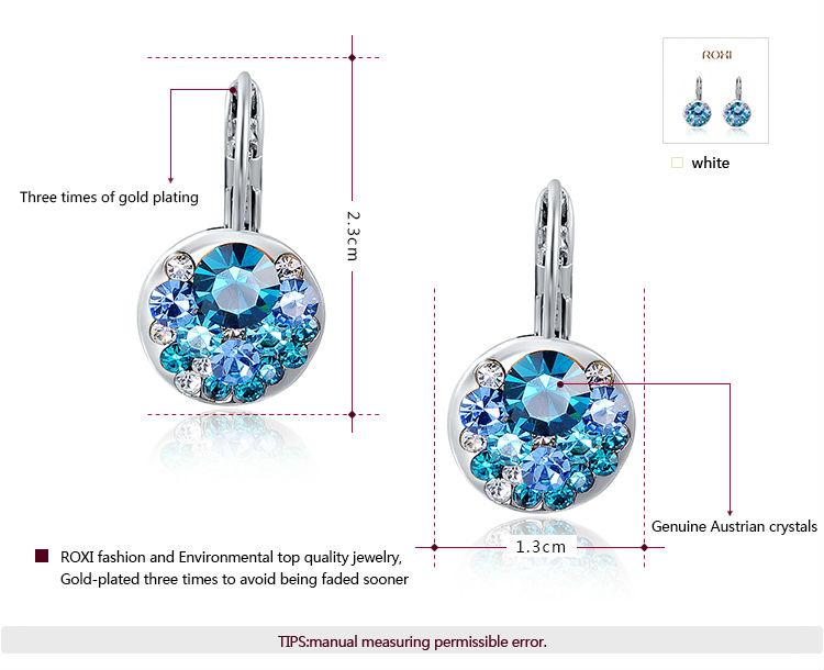 015 ROXI High Quality Blue Round Stone Earrings Fashion Jewelry Best Gift For Woman For Party Wedding Christmas Gift Silver Earrings
