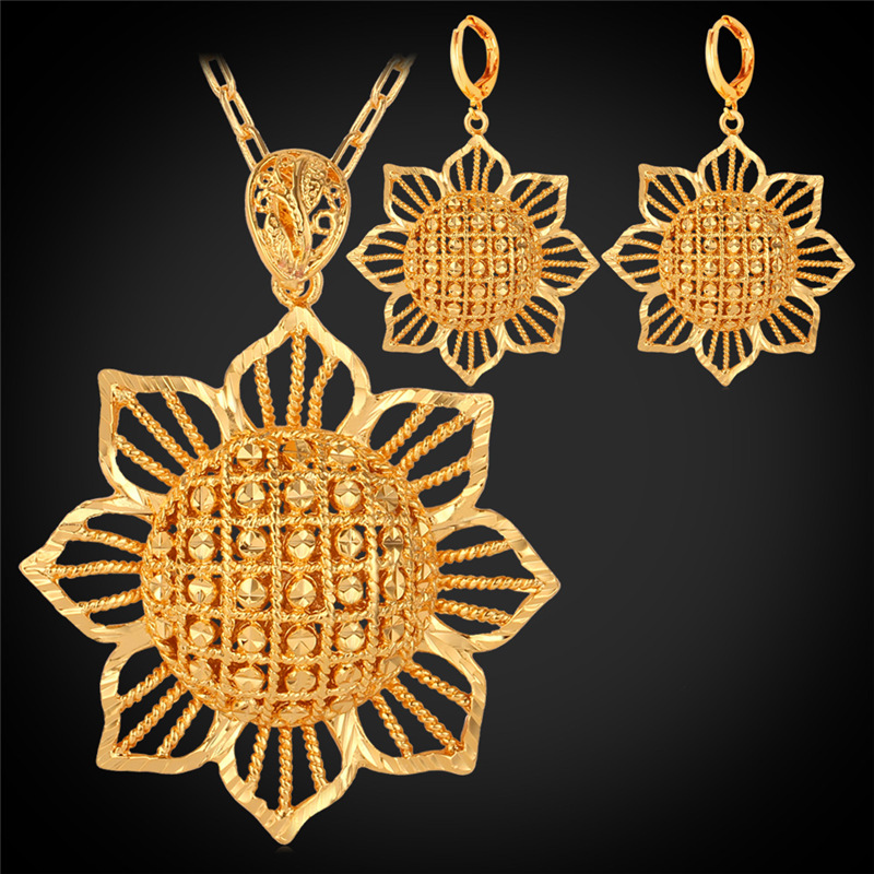 Women's Cute Sunflower Gold Earrings 18K Real Gold Plated Hollow New Trendy 22 Inch Pendant Necklace Set, 18k gold plated
Women's Cute Sunflower Gold Earrings 18K Real Gold Plated Hollow New Trendy 22 Inch Pendant Necklace Set, 18k gold plated