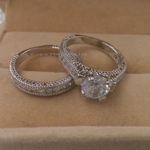 Retro Topaz Wedding Ring Set: 14kt White Gold Filled, Size 5-10, Unique Gem Jewelry Gift