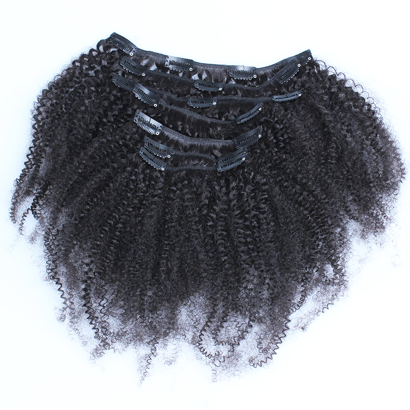 Free shipping Mongolian Afro Kinky Curly 7Pieces/Set 120Gram/Pack African American Clip In Human Hair Extensions