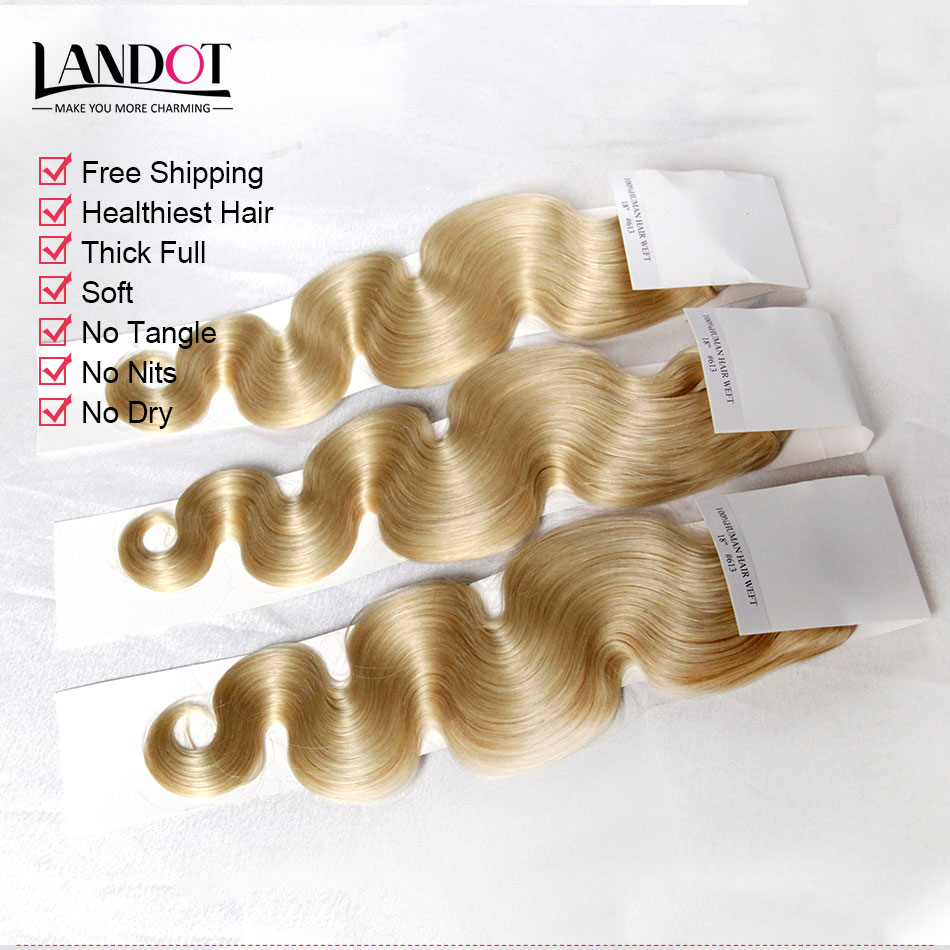Brazilian Body Wave Hair Grade 8A Color #613 Bleach Blonde Human Hair Weave Bundles Brazilian Hair Extensions 3/4Pcs 12-30 Inch Double Wefts