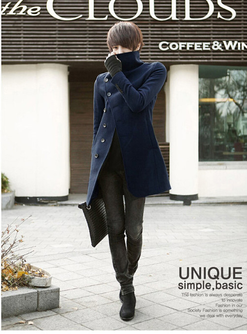 Fall-2015 Winter British Style Mens Hipster Lapel Wool Blend Single Breasted Long Trench Coats Brand Outdoors Overcoat Jacket M-XXL