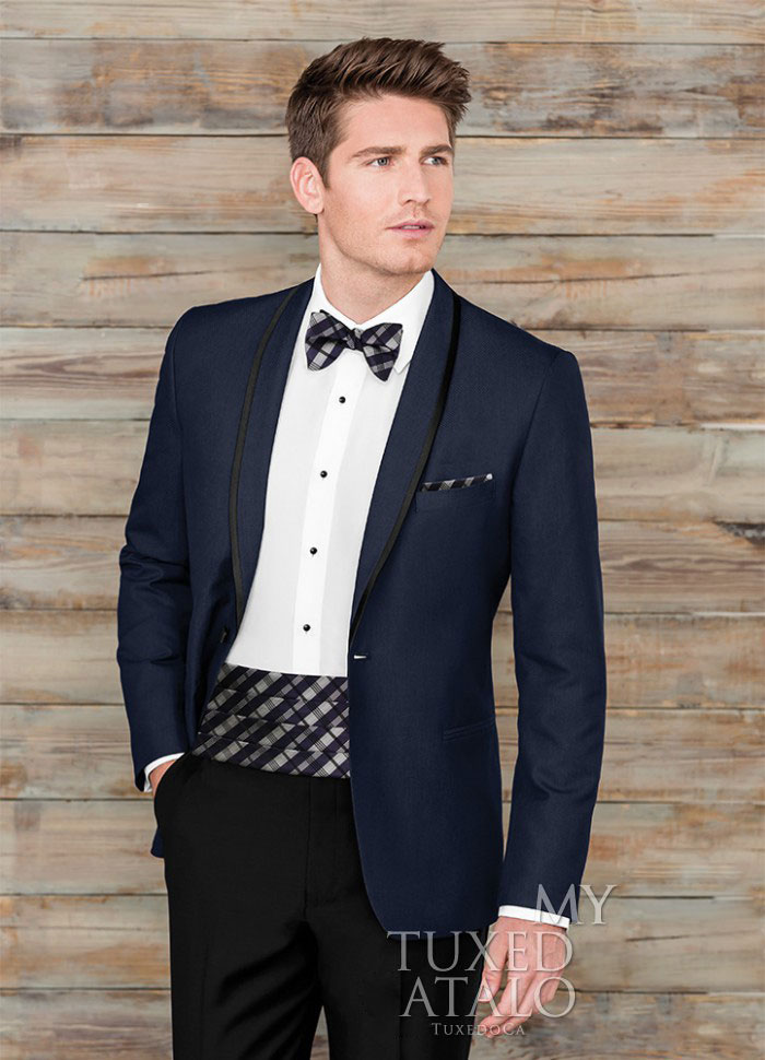 Classy Dark Navy Tuxedos Slim Fit Mens Wedding Suits One Button Groom Wear Two Pieces Cheap Custom Made Formal Suit(Jacket+Pants+Bow Tie)