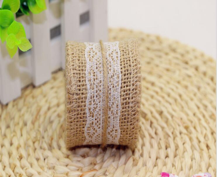 2Meter/Pcs Width 5cm Jute Burlap Rolls Hessian Ribbon With Lace Vintage Rustic Wedding Decoration DIY Ornament Burlap Wedding Favor WQ24