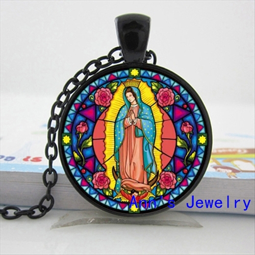 Wholesale-Wholesale Our Lady of Guadalupe Necklace Our Lady of Guadalupe Jewelry Virgin Mary Sacred Heart Art Glass Necklace