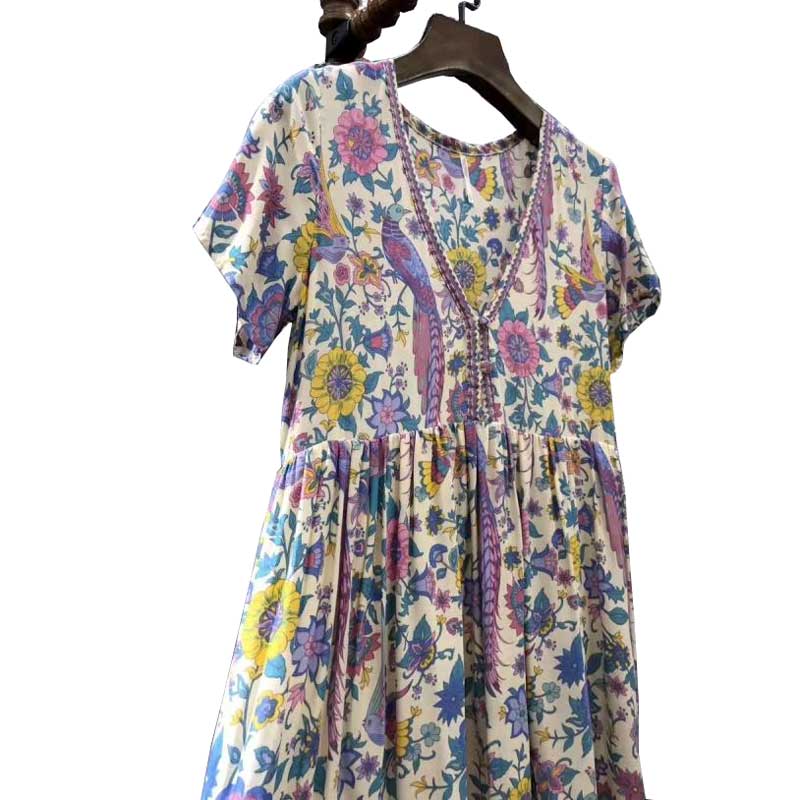 Wholesale- Boho Inspired 2017 summer dresses floral lovebird print V-neck mini casual dress women Bohemian hippie chic vestidos clothing