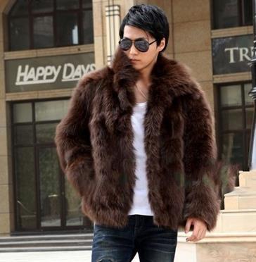 Fall-Mens Faux Fur Coat Cute Brand Elegant Men Waterproof Faux Fur Coat Turn-down Collar Casual Outerwear Solid Color D298