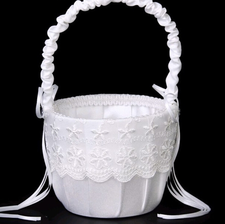 Wedding Rose Flower Girls Baskets Wed Child Favors Formal Girl Basket Round Lace Flower Basket Wedding Accessory Rose Flower Baskets
