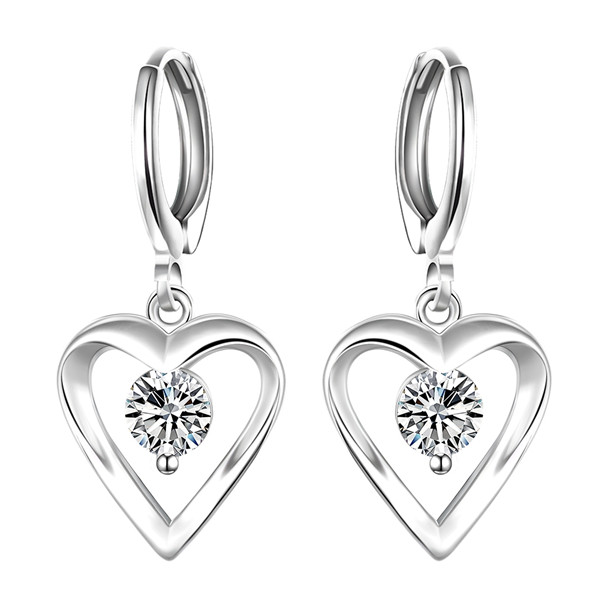 Brand new sterling silver plated Heart-shaped earrings inlaid stone SE626 women's 925 silver Dangle Chandelier wedding gemstone earrings