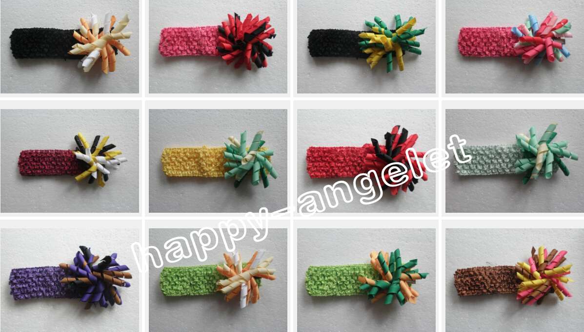 baby flower hair bows 300pcs waffle Crochet headband curly ribbon korker satin hair clip hairband corker Head wraps flowers PD011