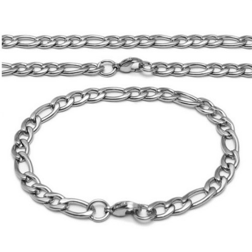New 22''+8.5'' 316L Stainless Steel Jewlery Set 7mm wide Figaro NK Chain Link necklace & bracelet for Fashion Men Women Gifts Silv