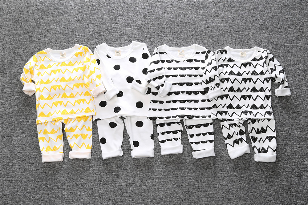 8 Style INS Baby Girls boys ins stripe Suits Pajamas Children Christmas Cotton cartoon long Sleeve T-shirt+Pants 2pcs sets kids clothes Z11