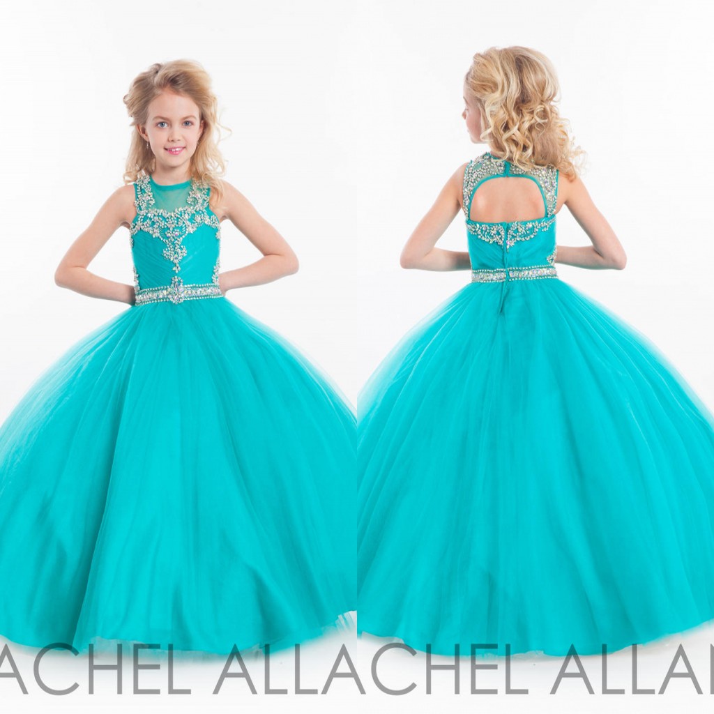 Gown Flower Ball Sheer Jewel Tulle Beaded Rhinestones Ruchedkey Hole Zipper Back Little Girl Pageant Dresses Formal Wear Ba0236