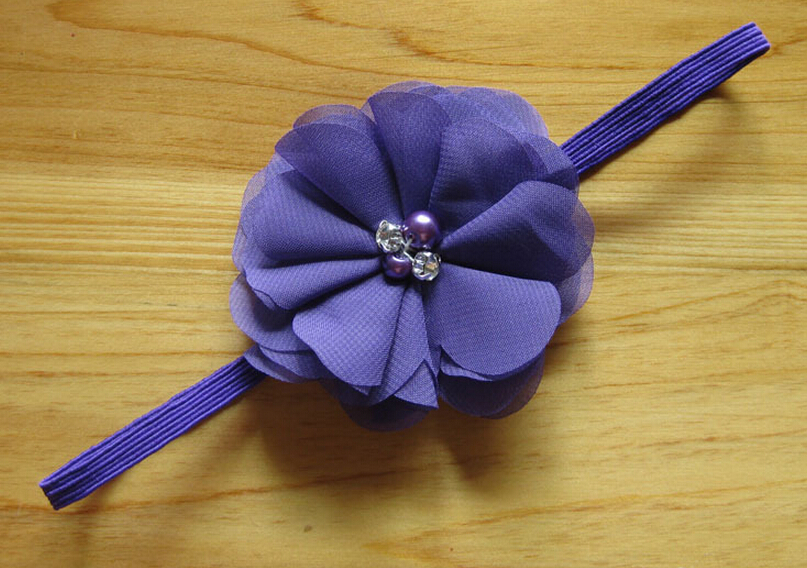 40pcs 3" Chiffon hair bow flower hair accessories kids baby pearl lace applique stretchy Ropes Elastic Headband skinny hair band PJ5212