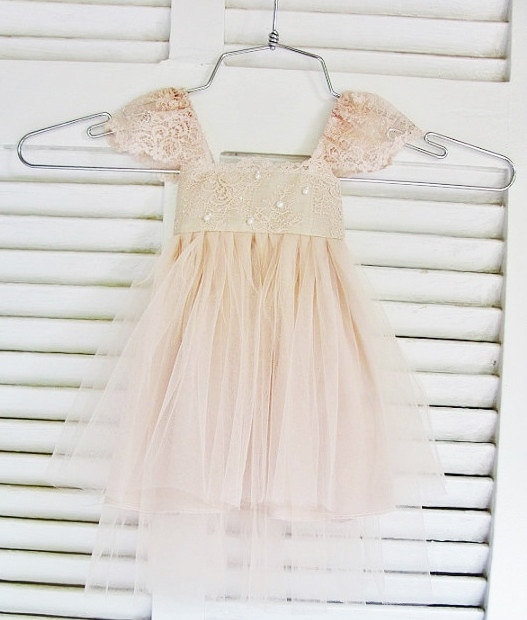 RUE DEL SOL blush flower girl dress French lace and silk tulle dress for baby girl blush princess dress blush tutu