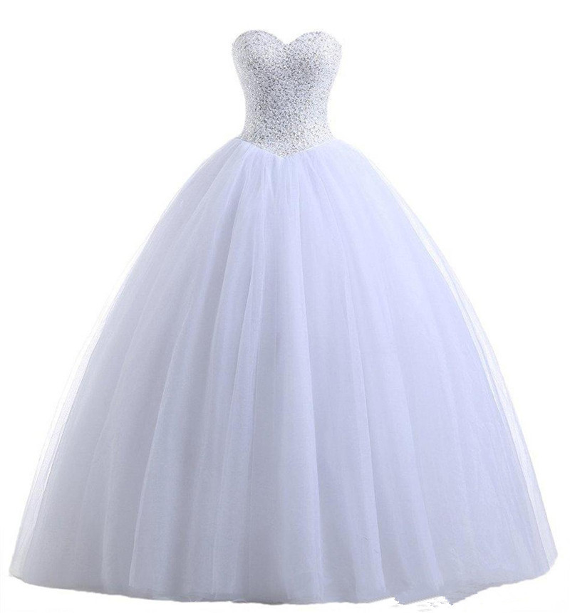 2019 Sexy Fashion White Beading Ball Gown Quinceanera Dress with Sequined Tulle Plus Size Sweet 16 Dress Vestido Debutante Gowns BQ87